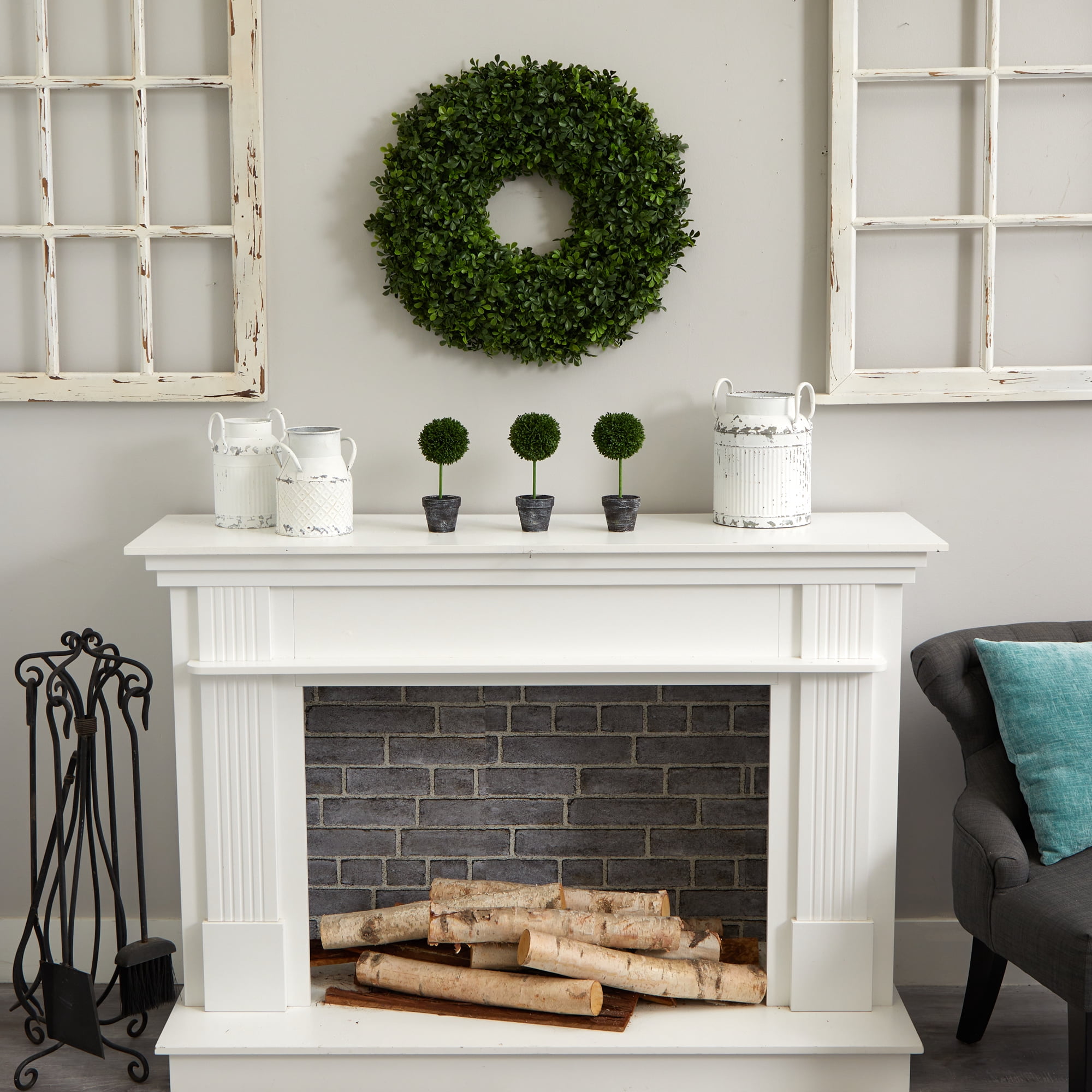 Nearly Natural Polyester Artificial Boxwood Wreath, 22" (Green)