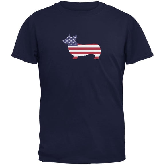 4th of July Patriotic Dog Welsh Corgi Navy Adult T-Shirt - Medium