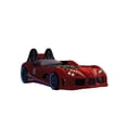 thumbnail image 5 of Bed Frame Red Finish Twin Size Race Car Design Bed Modern Novelty Style Attached Two Magnetic Doors With LED Lights On Wheels And Bottom Upholstery Headboard, 5 of 7