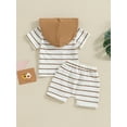 thumbnail image 3 of Infant Baby Boys Summer Stripe Print Short Sleeve Hood T-Shirt with Elastic Waist Shorts Outfit, 3 of 8