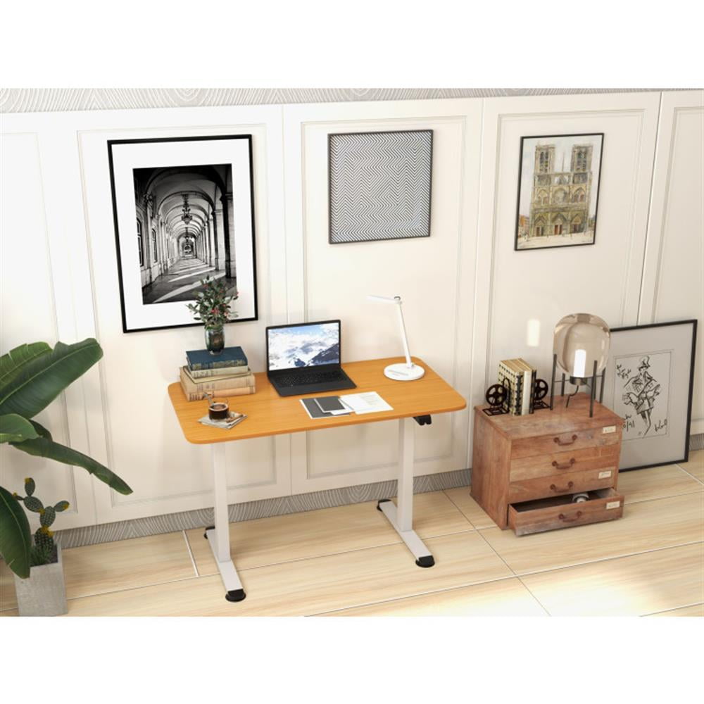 Demi Bonn Electric Standing Desk Adjustable Stand up Computer Desk Anti-collision, Small Home Study Writing Table, Beige