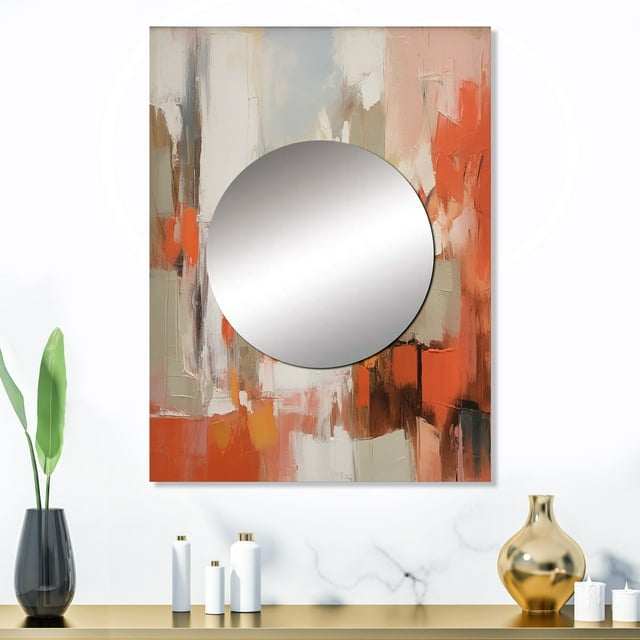 Designart "Sunkissed Enchanted Essence II" Abstract Marble Mirror Wall Decor - Modern Orange Abstract Large Mirror For Wall Art Decor - 32" x 24" Inch