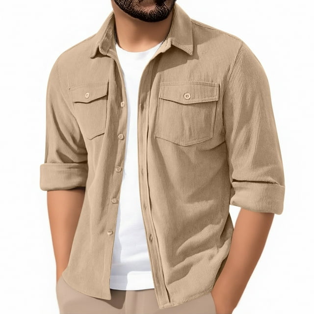 Chemise-veste en Velours Côtelé pour Hommes - Surchemise Décontractée à Manches Longues avec Poches à Double Rabat