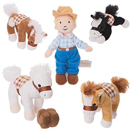 PREXTEX Plush Farm House with Soft and Cuddly 5"" Plush Horses Farm Boy and Farm House Barn House Carry Along Case