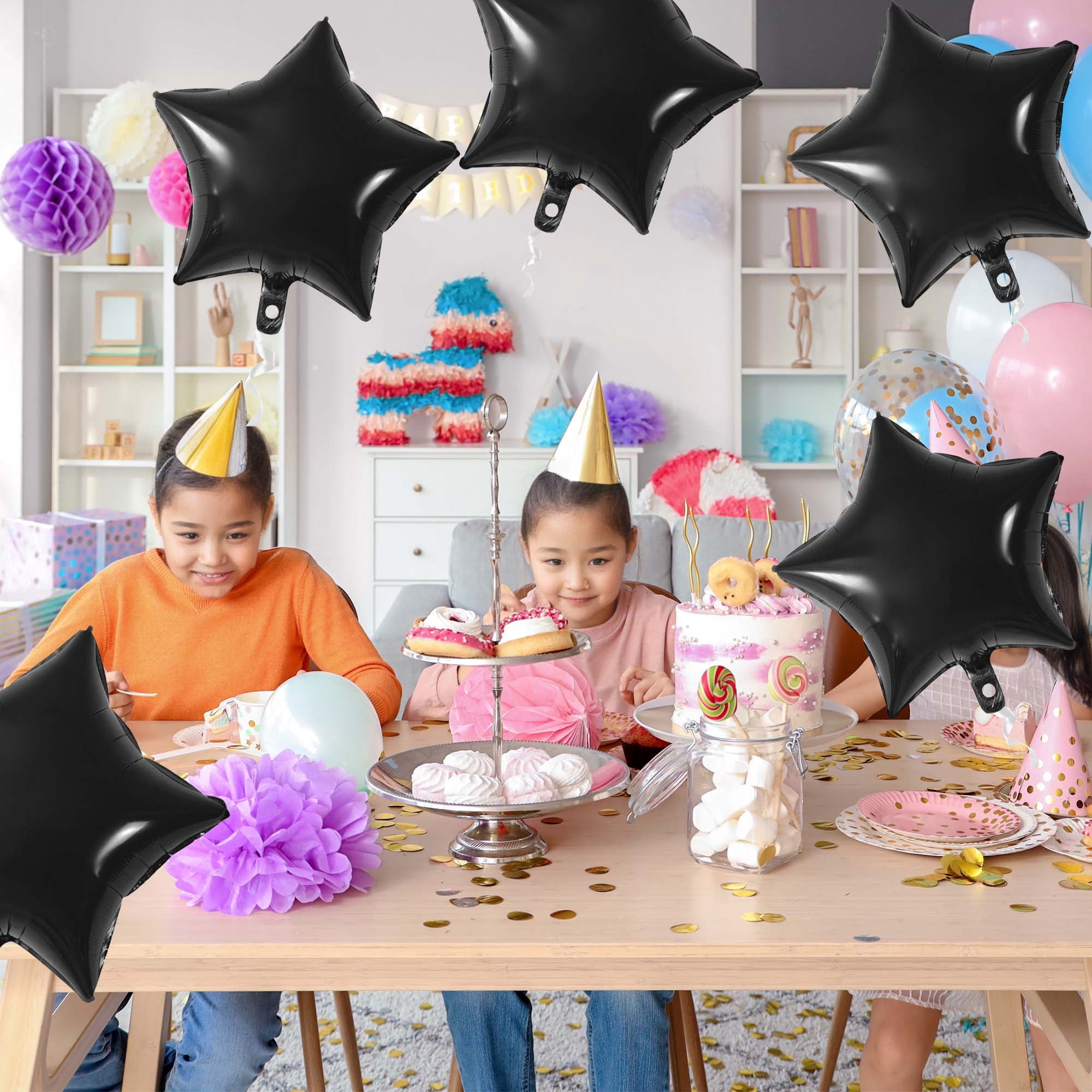 Unique Bargains 10Pcs Helium Balloons with Ribbon Star Pattern Black