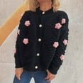 thumbnail image 5 of Women's 3D Floral Knit Cardigan, Cute Flower Button Up Long Sleeve Open Front, Soft Textured Bloom Sweater, Cozy Fall Winter Casual Wear, Stretch Comfort Top Black L, 5 of 9
