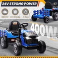 thumbnail image 3 of Joyracer 24 Volt Ride on Toys, Ride on Tractor w/ Tiltable & Detachable Trailer, 2x200W Power Car Wheels for Kids, Remote Control, Bluetooth, Shifter, Music, Blue, 3 of 11