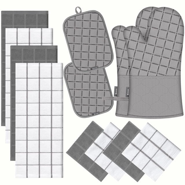 Juego de guantes de cocina, soportes para ollas, toallas y paños de cocina