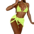 thumbnail image 5 of Minjewel Women's Solid Color Triangle Cup Bikini Three Piece Set,with Strappy Details and Sexy Design,Summer Beach Swimwear Set,Fluorescence Yellow,S, 5 of 5