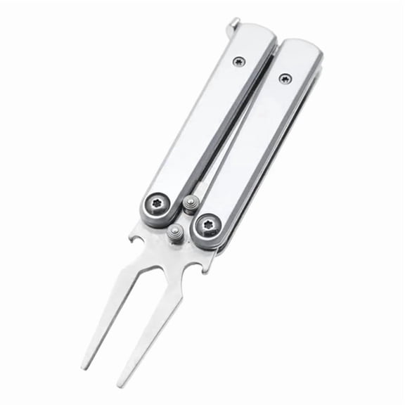 Golf Alloy Forks Golf Divot Repair Tool,Metal Foldable Butterfly Divot Tool with Bottle Opener, Golf Course Gift Silver