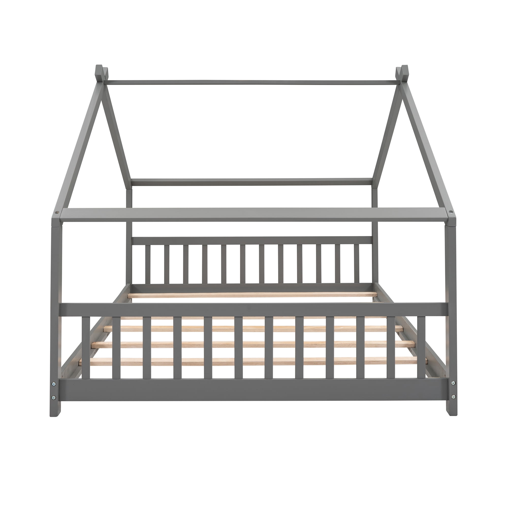 Gewnee Wood Full Size House-Shaped Platform Bed with Headboard and Footboard for Kids,Gray