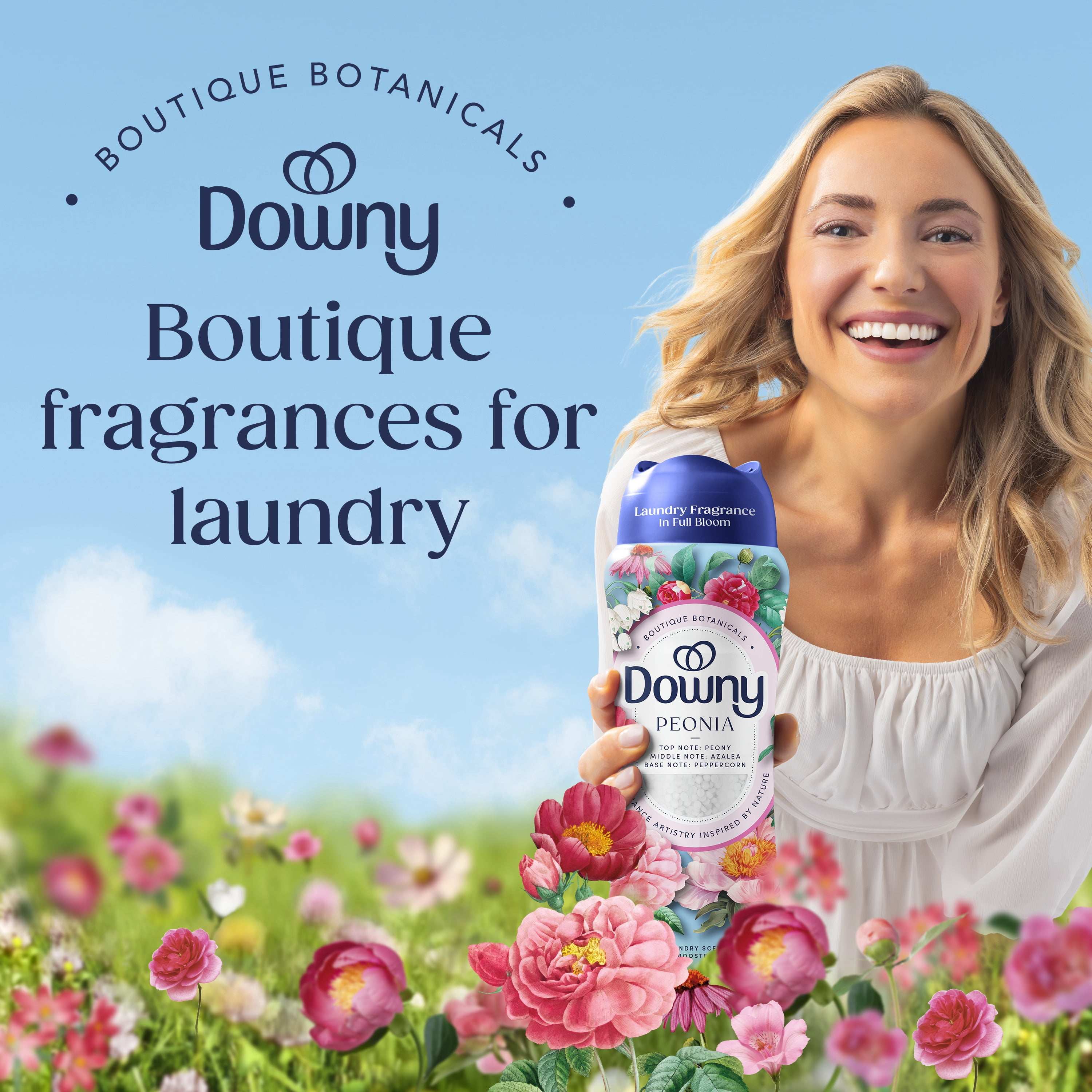 (4 pack) Downy Laundry Scent Beads Boutique Botanicals In-Wash Scent Booster, Peonia Scent, 21.1 oz