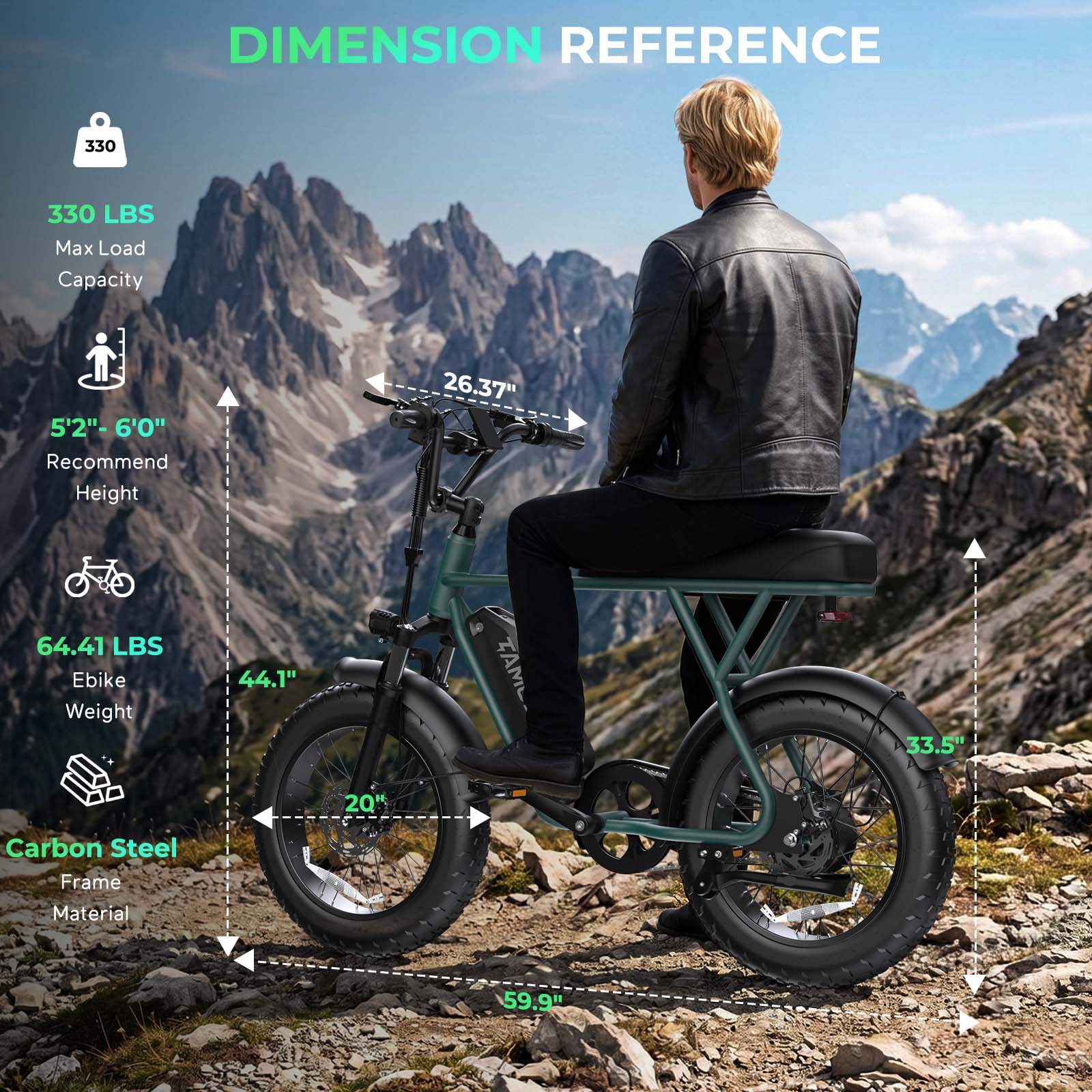 Tamobyke T63 Electric Bike for Teens&Adults,750W Motor up to 20MPH,36V/13Ah Battery,20"x4.0" Fat Tire E-Mountain Bike,App Control,UL2849
