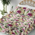 thumbnail image 3 of Ambesonne Floral Aquarelle Fitted & Flat Sheet with Shams 4 Pcs Set, Blooms Leaves Art, Queen, Fern Green Magenta White, 3 of 5