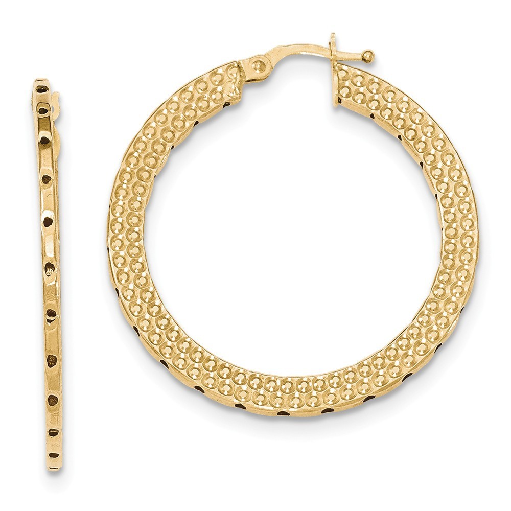 14k Yellow Gold Textured Hoop Earrings Measures 40x1.7mm Wide