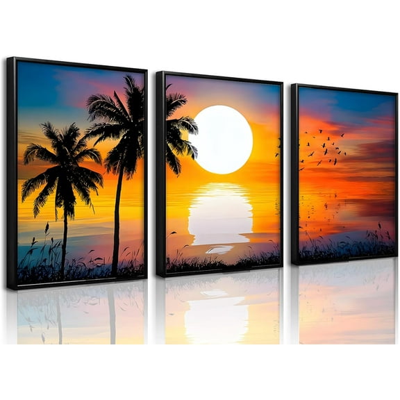 Beach Picture Wall Art for Home Decor Beach Poster Summer Wall Decor Sunrise and Sunset Beach Canvas Prints for Living Room Decorations 12 ×18 in*3(Unframed)