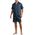 thumbnail image 2 of INSPIRE CHIC Men's Satin Sleepwear Short Sleeve Nightwear Shorts Summer Pajamas Set 2 Pieces S Dark Blue, 2 of 5