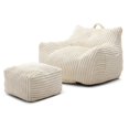 thumbnail image 4 of Giant Plush Bean Bag Chair for Adults with Armrests and Footstool, Comfy Beige Beanbag Chaise Lounge Lazy Floor Sofa Chair for Living Room, Bedroom & Dorm, Cozy Fluffy Cloud Mini Couch (Beige), 4 of 11