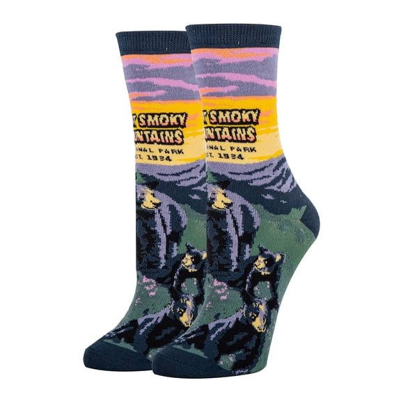 Women's Funny Novelty Crew Socks, Crazy Fun Silly Cotton Dress Socks Gift, The Great Smoky Mts, Size 5-9