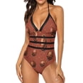 thumbnail image 3 of One Piece Swimsuit Women Tummy Control - V Neck Sesame Chocolate Print Halter Swim Suits for Women 2025, Padded Full Coverage Bathing Swim Suit for Women, 3 of 7