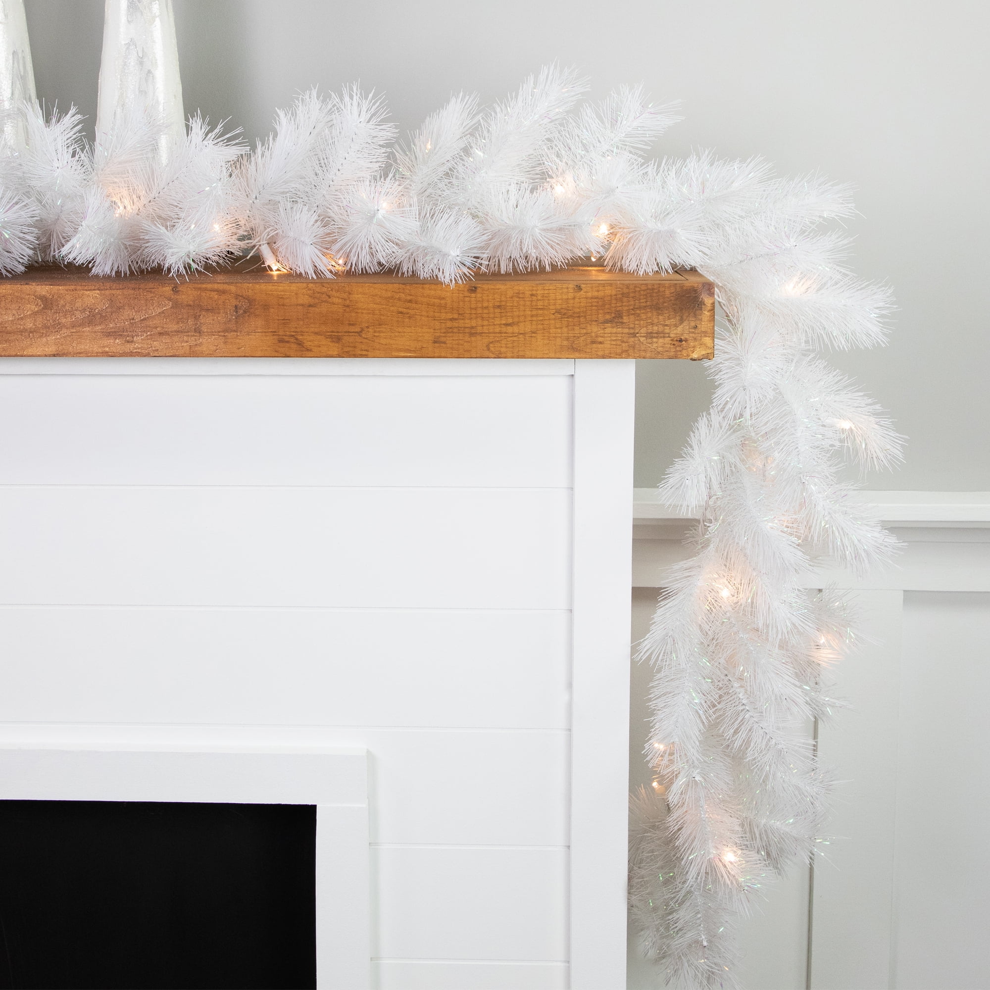 9' x 14" Pre-Lit White Alaskan Pine Artificial Christmas Garland Warm White LED Lights