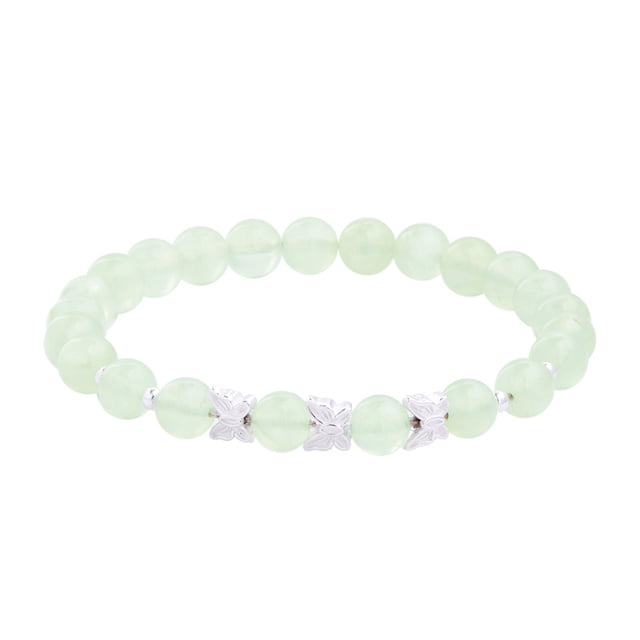 Pulsera con cuentas de prehnita para mujer, 6 mm, verde con detalles de mariposas