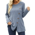 thumbnail image 5 of Hubery Women Long Sleeve Crew Neck Tunic Tops Buttons Side Fall Ribbed Knit Shirts, 5 of 5