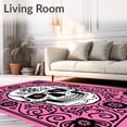 thumbnail image 2 of ODIKA 4'x6' Machine Washable Non-Slip Area Rug, Day of Dead Sugar Skull Hook Making Kit Festive High Traffic Rug with Pad, Pink, 644080, 2 of 8