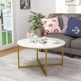 thumbnail image 2 of SUGIFT Modern Round 36in Faux Marble Coffee Table, Gold, 2 of 12