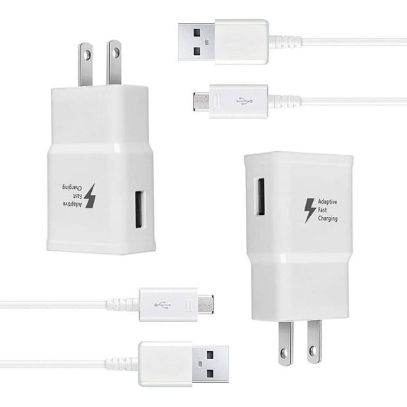 Wall Charger Kit Original Adaptive Fast Charge Compatible Samsung Tablet/Phone Galaxy S7 / S7 Edge / S6 / S6 Plus / A6 / J7 / J3 / Note5 4, USB 2.0 Charger Plug and Micro USB Cable (2 Pack)