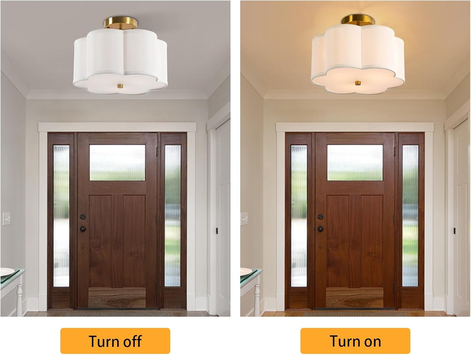 3-Light Semi Flush Mount Ceiling Light Fixture Modern Close to Ceiling Lamp with Fabric Shade Antique Brass Ceiling Light for Bedroom, Dining Room, Corridor, Living Room