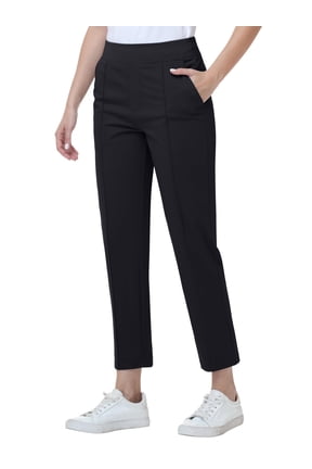 Womens Golf Pants Lightweight with Zipper Pockets Petite Ankle Dressy Golf Work Business Casual Slacks Black M