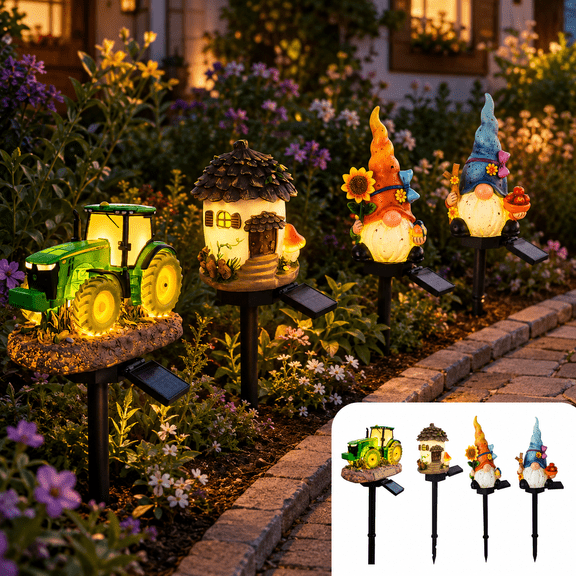 Solar Garden Light, Outdoor Resin Gnome Garden Stake Light, Solar Powered Lawn Decor with Elf Statue for Patio Yard Flower Bed Landscape Decoration, Blue