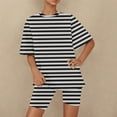 thumbnail image 2 of LOVZFMLL Two Piece Sets for Women Striped Basic T-Shirts and Biker Shorts Lounge Matching Sets Summer Casual Going Out Outfits Black XL, 2 of 5