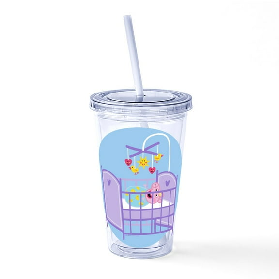 CafePress - Peppa Pig: Crib Giggles - 16 Ounce Classic Clear Insulated Double Wall Tumbler Cup with Lid Straw , Reusable