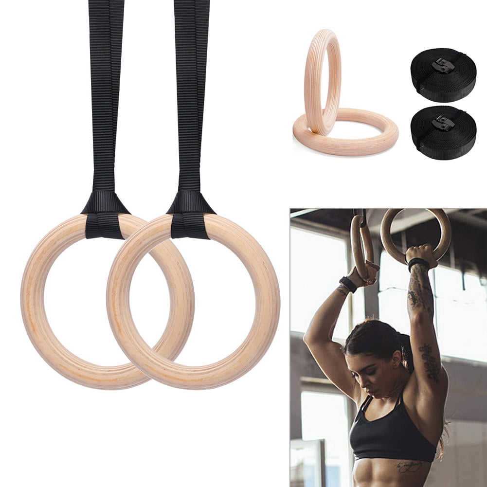 28mm Fitness Wooden Gymnastic Rings with Straps Gym Strength Training Pull Up 