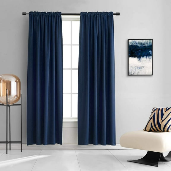2 Panels 90 Inches Long Navy Blue Blackout Curtains for Living Room - Home Decorator Thermal Insulated Room Darkening Window Curtain Drapes for Bedroom,Set of 2 Panels,52 x 90 Inch Length