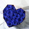 Enchante Real Preserved Forever Roses 7" Heart Box, Wedding Anniversary Birthday Mother's Day Valentine's Day Gift Fresh-Cut Eternity Flower, Blue