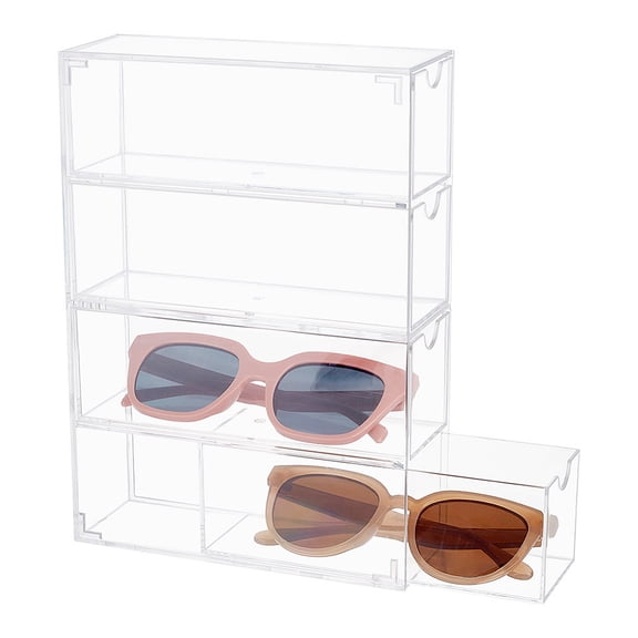 4-Tier Acrylic Sunglasses Organizer Transparent Eyeglass Case Clear Eyeglass Holder Eyewear Display Case with 4 Drawers DIY