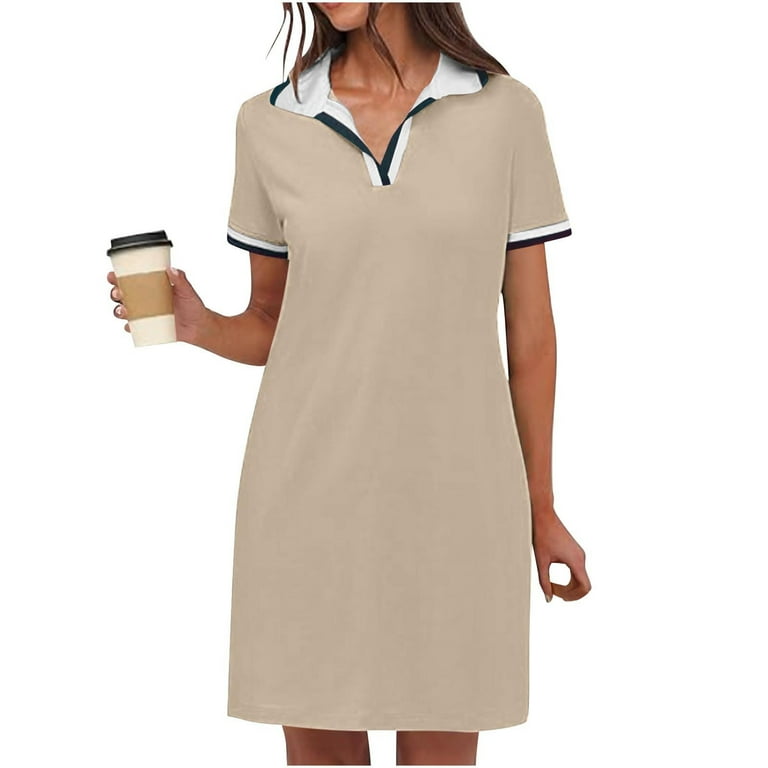 Ecqkame Women's Sports Shirt Dresses Casual Short Sleeve Turndown Collar  Summer Tennis Dress Midi Shirt Dress with Pockets Khaki XL - Walmart.com