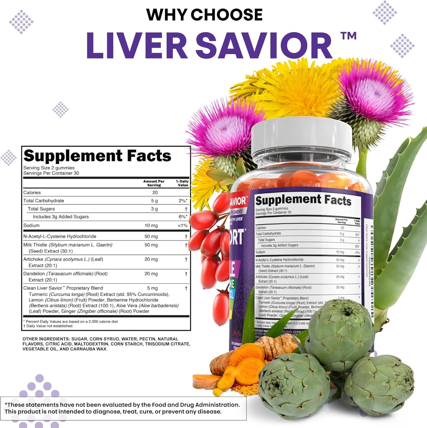 Clean Nutra Liver Cleanse Detox & Repair Gummies | Milk Thistle Gummy Liver Support Vitamins | Dandelion, Artichoke, Aloe Vera, Ginger, Berberine, Lemon, N-Acetyl-L-Cysteine, Turmeric Supplement HCL