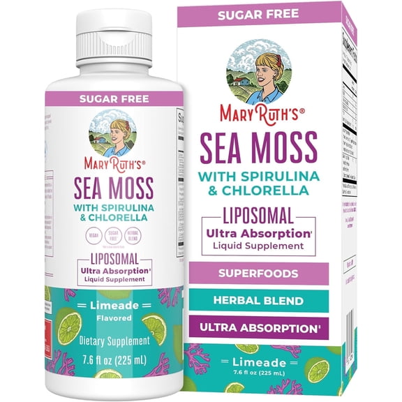 MaryRuth's Sea Moss with Immune and Energy Liposomal Herbal Supplement, Vegan, Limeade,  Unisex, 1 Count, 7.6 fl. oz.