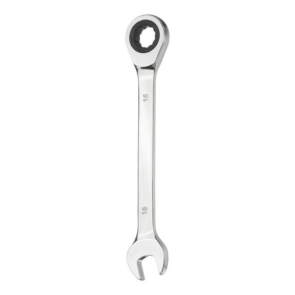 Ratcheting Combination Wrench 16mm Metric 12-Point Box and Open End CR-V Steel