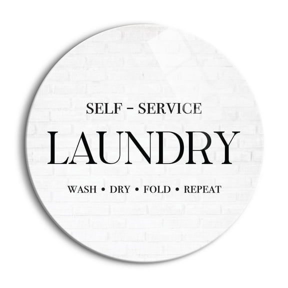 Self-Service Laundry White Tile 24 inch Glass Round Wall Hanging Sign