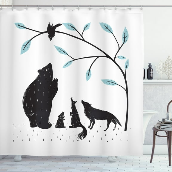 Ambesonne Animal Print Shower Curtain, Forest Fauna, 69"Wx75"L, Charcoal Grey Slate Blue