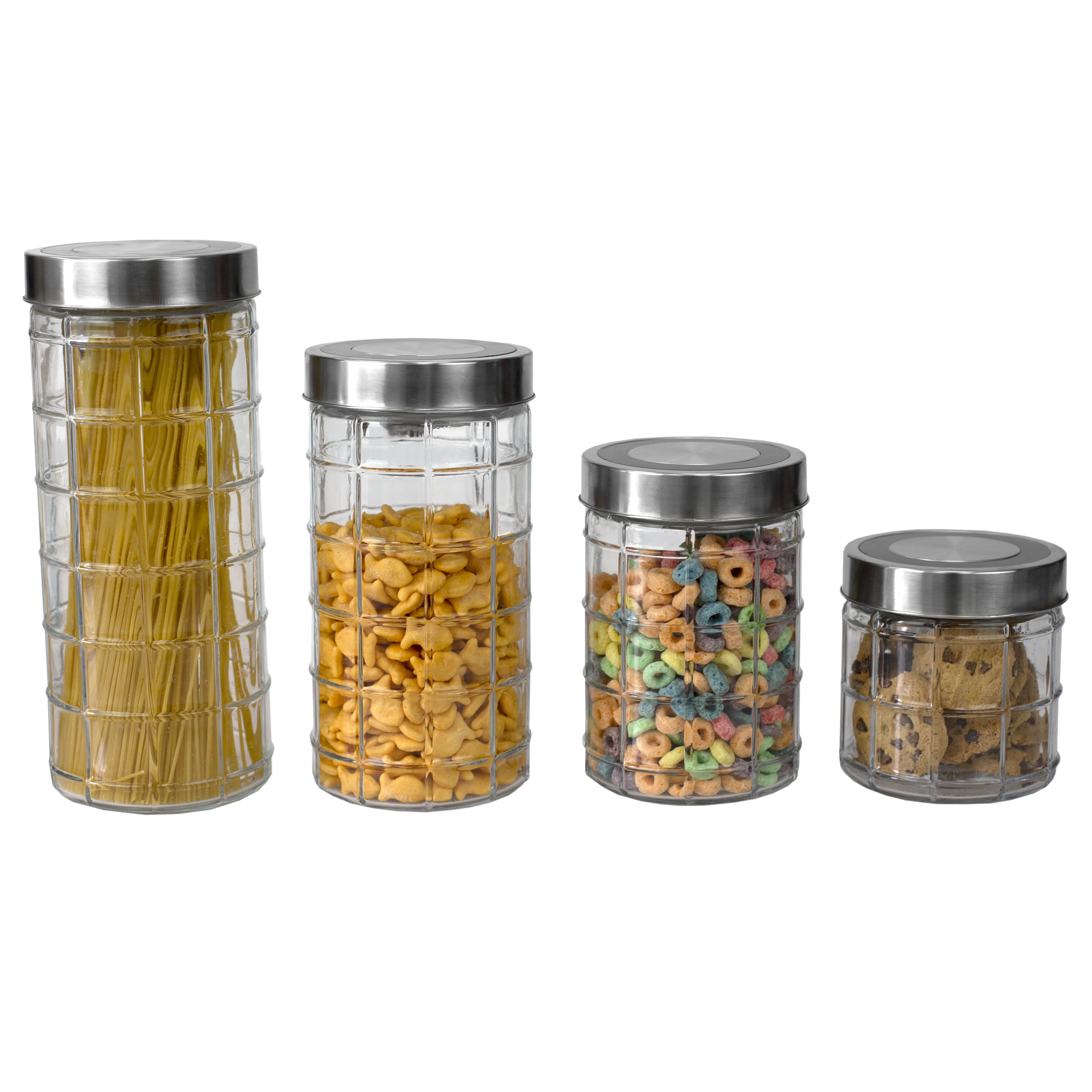 Chex 4 Piece Glass Canister Set with Stainless Steel Lids, Clear
