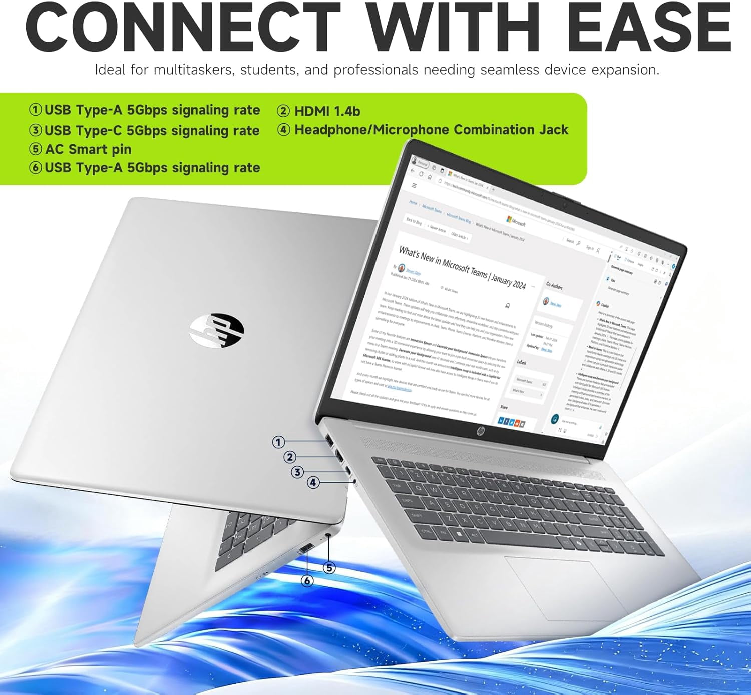 HP 17 inch Laptop, Intel 8 Cores i3-N305, 32GB RAM, 1TB SSD, AI Copilot, Windows 11 Pro
