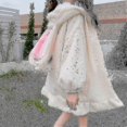 thumbnail image 2 of Chaqueta de algodón engrosada de lana de cordero con volantes y orejas de conejo de bola de piel de invierno, 2 of 3