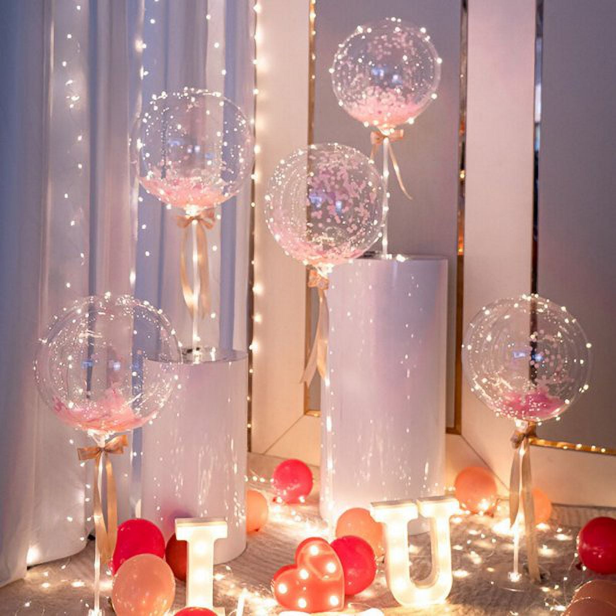 6 Packs Long Wands,20 Inch LED Light Up BoBo Balloons Colorful with Sticks,  10 PCS Transparent Balloons for Helium,Slumber Party Supplies,Christmas  Birthday Par…