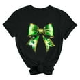 thumbnail image 4 of FRSASU Womens T-Shirt,Crewneck Tee Green Bow Shamrock Short Sleeve Casual T Shirts Basic Tees Black, 4 of 5